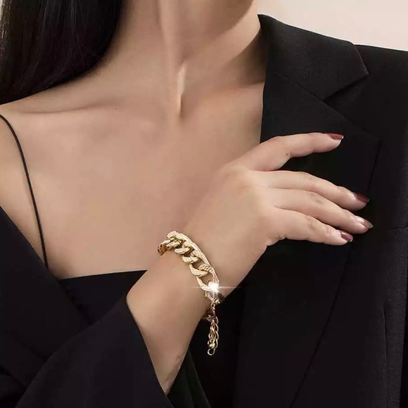 Gold Miami Cuban Aluminum Chain Bracelet - Picture 1 of 10